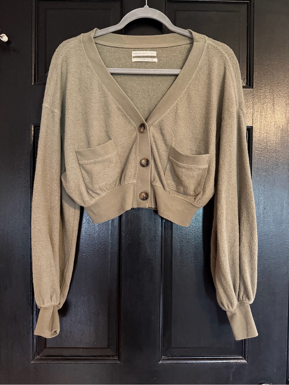 Urban Outfitters Olive Green Cropped V-Neck Cardigan Sweater